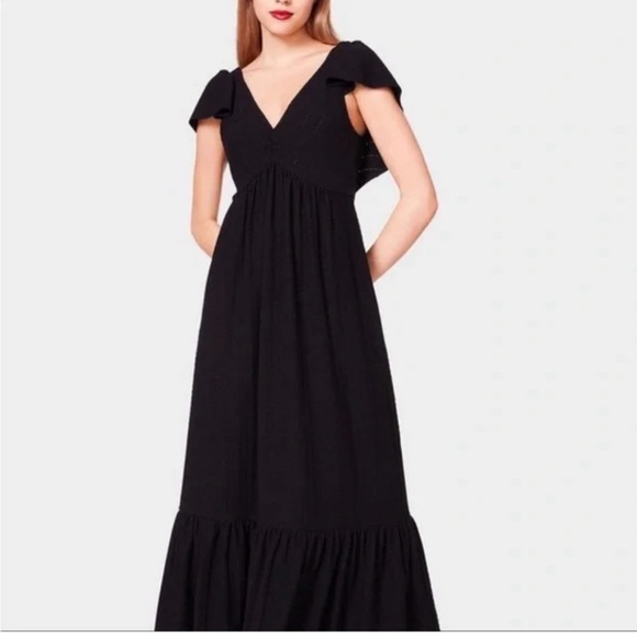 NWT Betsy Johnson Eyelet Flutter Sleeve Maxi Dress Black Small - Picture 1 of 10